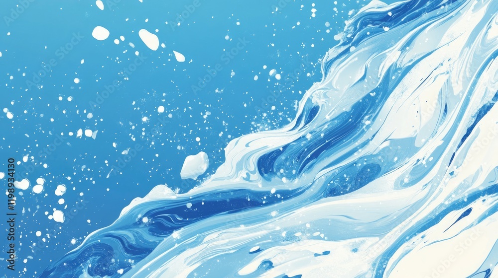 Poster abstract blue ocean wave texture with splashes and copy space for text. suitable for backgrounds and