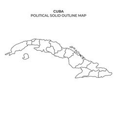 Outline map of Cuba showing political divisions and regions