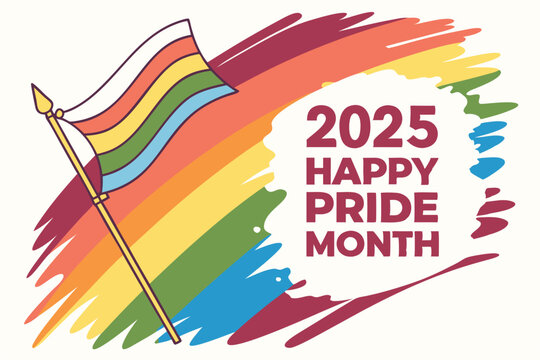 Celebrating Pride Month 2025 Poster, template Celebrating Pride Month with brush color. Vector illustration. 2025 Happy text with flag illustration design 