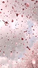 Naklejka premium Cherry blossom petals fluttering in the breeze.