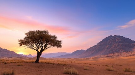 Fototapeta premium Solitary Desert Tree at Sunset