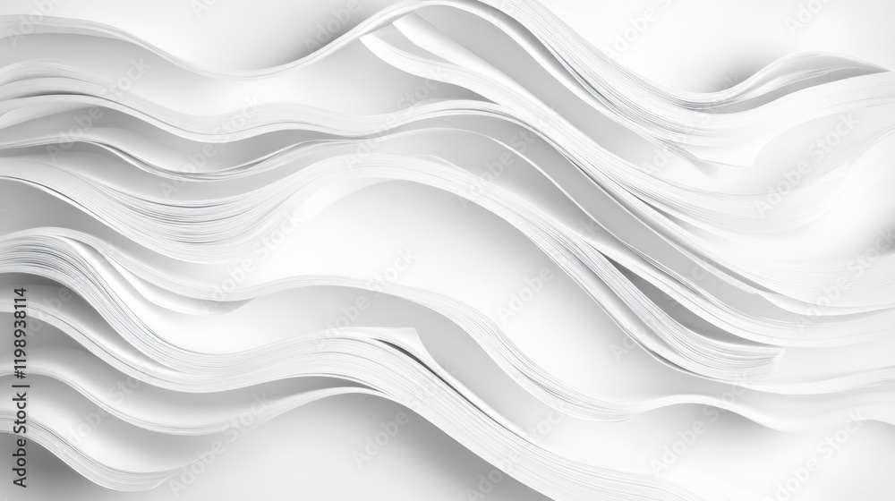 Poster Abstract background of flowing white paper sheets creating dynamic wave patterns with soft shadows Copy Space