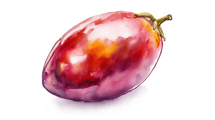 watercolor illustration of one single tamarillo isolated on white background