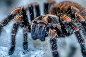 A close-up shot of a spider sitting on a rock