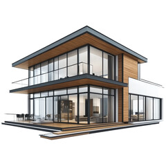 Fototapeta premium Modern Architectural Design Showcasing a Sleek and Stylish Two-Story House with Large Windows and Open Spaces