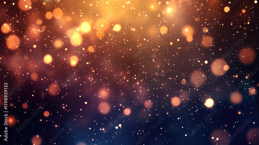 Poster abstract bokeh background with warm golden lights on a dark gradient backdrop copy space