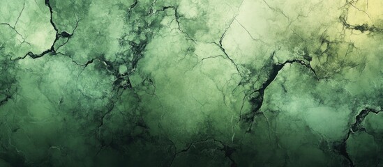 Abstract green textured background with marble-like patterns and cracks featuring ample copy space.