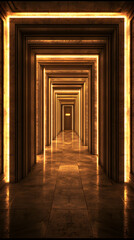 Fototapeta premium Illuminated corridor with golden accents.