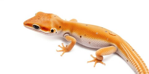 Naklejka premium A close-up shot of a vibrant gecko lizard with distinctive textured skin, isolated on a white background, gecko, textured skin, lizard