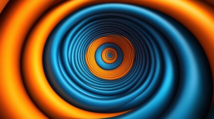 Abstract swirling blue and orange concentric circles.