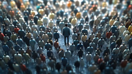 A figure standing out from the crowd of people. Business leadership and success