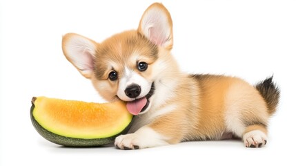 Obraz premium cute puppy with a tongue sticking out. The puppy is sitting on a white background. The puppy has a happy expression on its face.