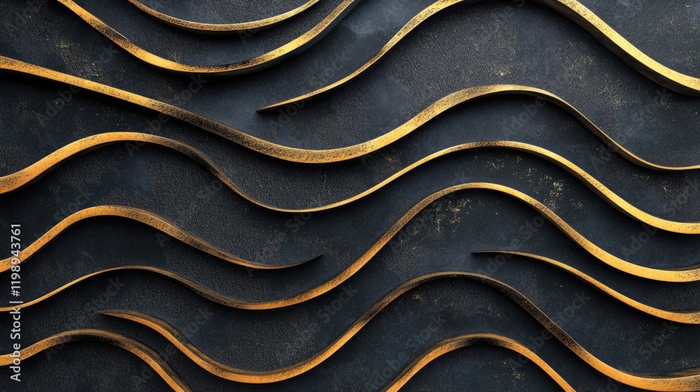 Poster textured background with gold waves on a dark surface offering copy space for design elements or tex