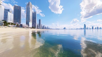Naklejka premium Coastal Cityscape with Beach