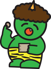 豆を食べる緑鬼
