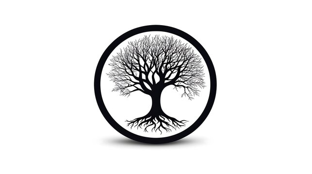 A modern circular logo featuring a gracefully stylized tree with intricate roots, symbolizing stability and growth for a financial firm, set against a clean white background. Ample copy space allows