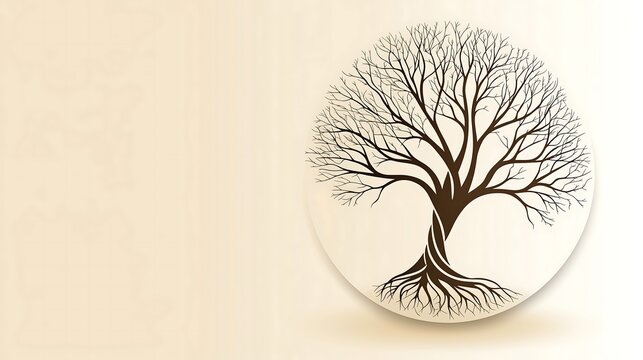 A professional advertisement poster showcasing a circular logo of a robust tree intertwined with roots, representing financial stability. The design emphasizes balance and symmetry, with a muted
