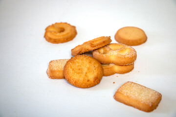 pile of cookies on white background