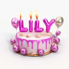 Beautiful Transparent Birthday Cake Design for Kid with 'LILY' Candle and Flame..