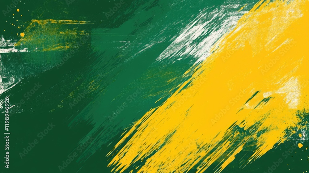 Poster abstract textured background in green and yellow with dynamic brush strokes and ample copy space for
