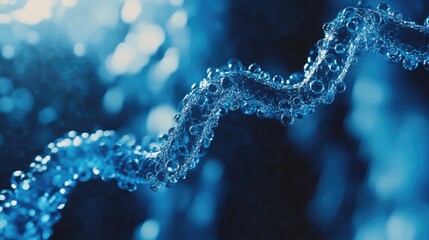 Close-up of water bubbles in a flowing stream with soft blue tones and shimmering highlights Copy Space available