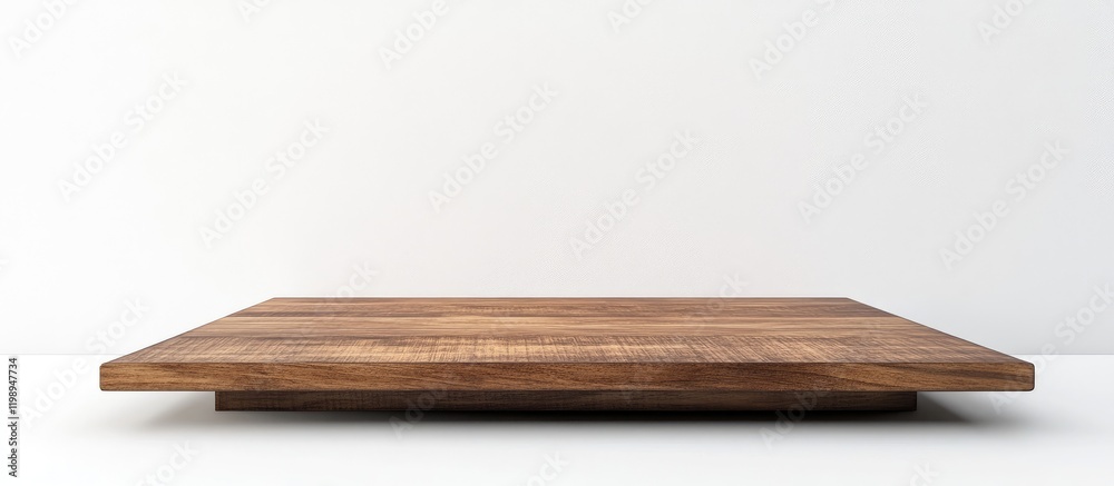 Poster minimalist wooden display platform on a white background with ample copy space for text insertion