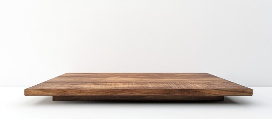 Minimalist wooden display platform on a white background with ample copy space for text insertion