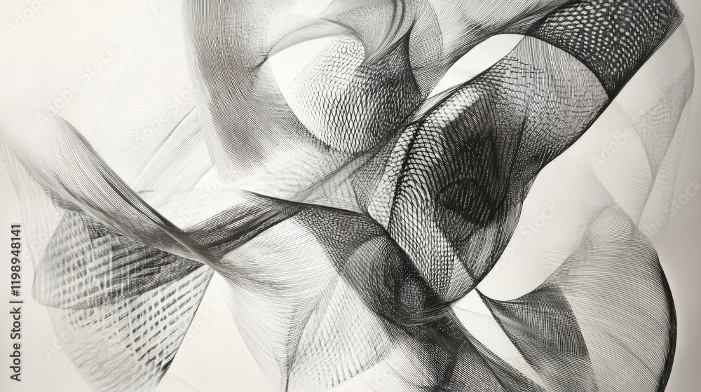 Poster abstract black and white wave pattern design with intricate lines and copy space for text placement