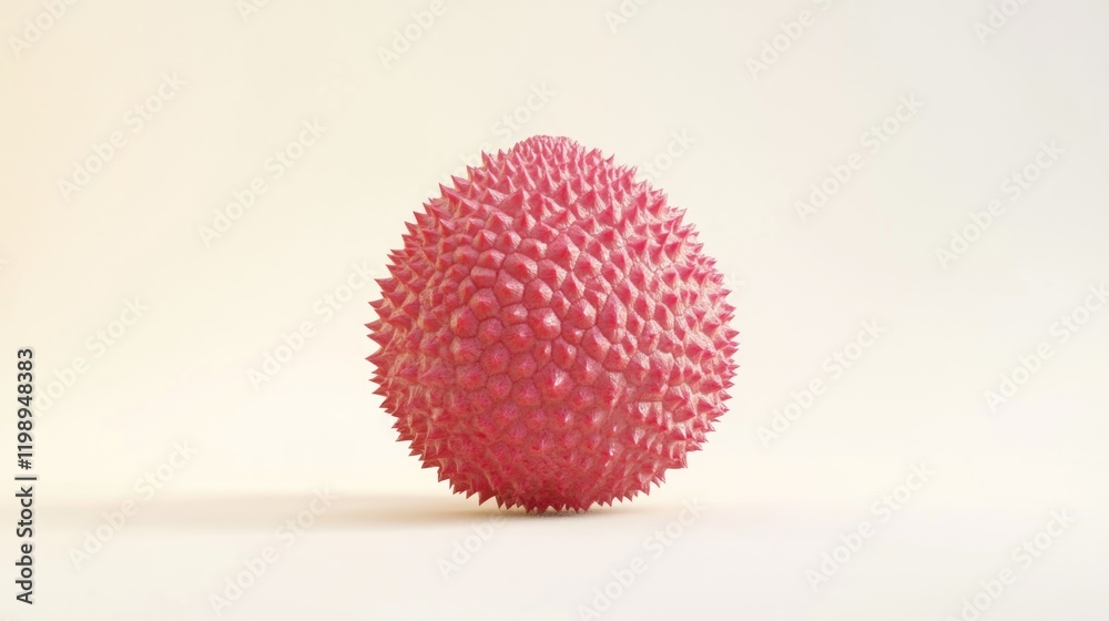 Poster 3d rendering of a spiked pink spherical object on a light background with copy space for text placem
