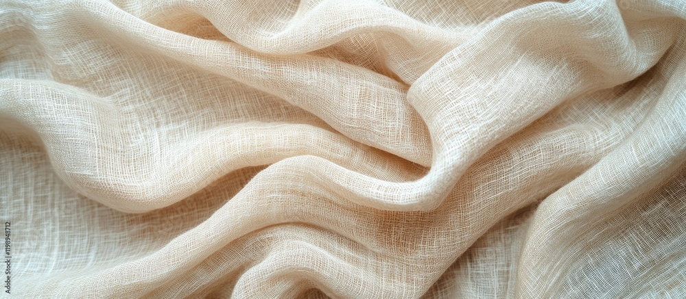 Poster light beige textured fabric with soft folds and creases showcasing fabric design and pattern, ideal 