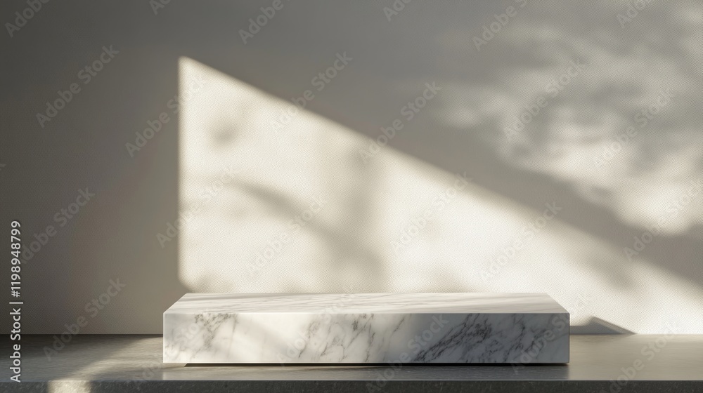Poster minimalist marble block on a surface casting shadows against a textured wall with ample copy space f