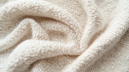 Soft textured cream colored fabric close-up with folds and wrinkles Copy Space