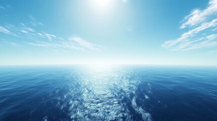 Fototapeta premium Calm Ocean Surface with Bright Blue Sky and Wispy Clouds