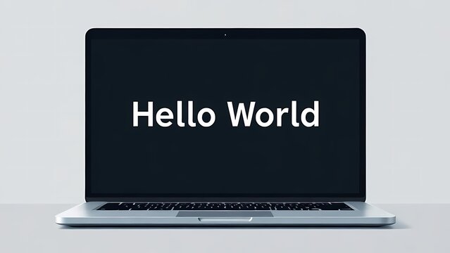Hello world text in laptop - coding concept