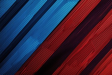 Close-up of a textured red and blue striped wall with unique patterns and colors