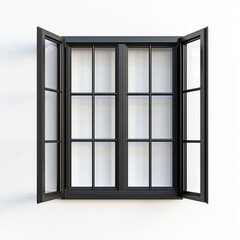 Transparent 3D Display of Steel Window with Contemporary Frame..