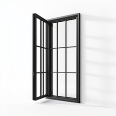 Transparent 3D Steel Window Featuring a Modern Frame..