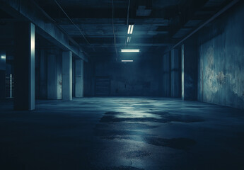 Fototapeta premium Mysterious Dark Blue Background with Atmospheric Concrete Floor and Walls for an Immersive and Moody Design Aesthetic