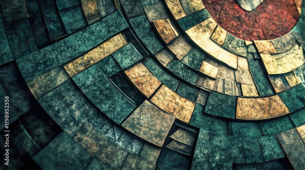 Poster abstract textured background with circular pattern of geometric stone tiles in varied colors and sha