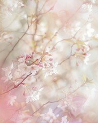 Obraz premium Delicate white and pink flowers on a soft light backdrop