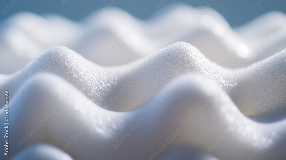 Poster close-up of textured white foam with wave patterns and soft light reflections suitable for abstract 