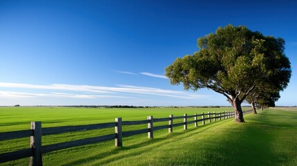 Serene Field with Tree and Fence
