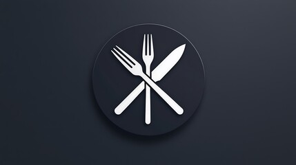 An elegantly crafted circular logo that showcases a chefs knife crossed with a fork, symbolizing sophistication in cuisine. The logo is set against a subtle gradient background that offers ample copy