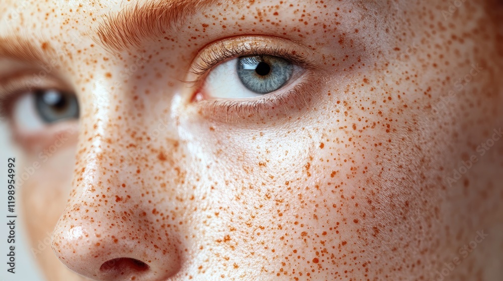 Poster Close Up of Freckled Golden Skin Featuring Smooth Acid Peel Texture with Soft Focus Background and Clear Copy Space for Text