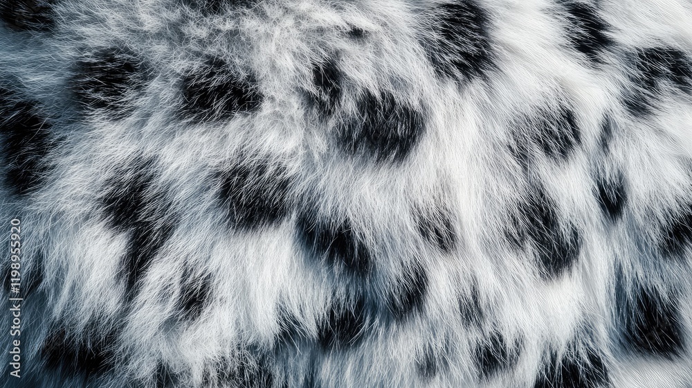 Aufkleber Close up view of soft snow leopard fur texture featuring white and black markings providing ample empty space for text overlay