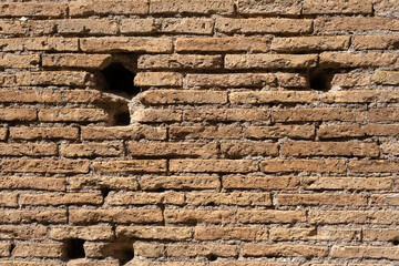 Brick wall background with holes 
