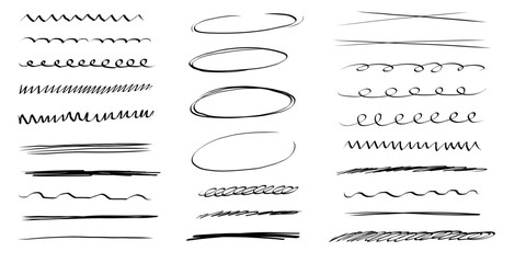 Underline mark border doodle hand drawn mark, swoosh highlight freehand brush. Grunge scribble curvy symbol. Marker check figure. © Alyona