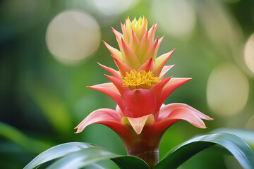 Close up Guzmania Aechmea in tropics, tropical plant