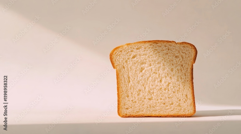 Poster Whole Wheat Bread Slice on Neutral Background with Soft Shadow and Ample Copy Space for Text in Light Beige Tones