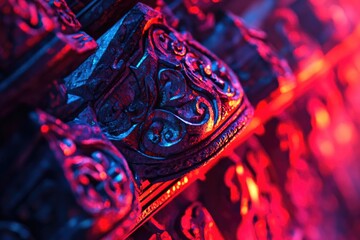 Close-up of a metallic device with red indicator lights